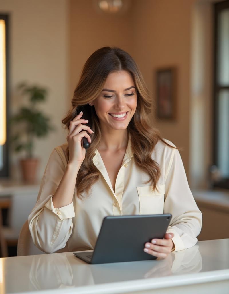Salon owner using Bella AI receptionist for 24/7 salon booking