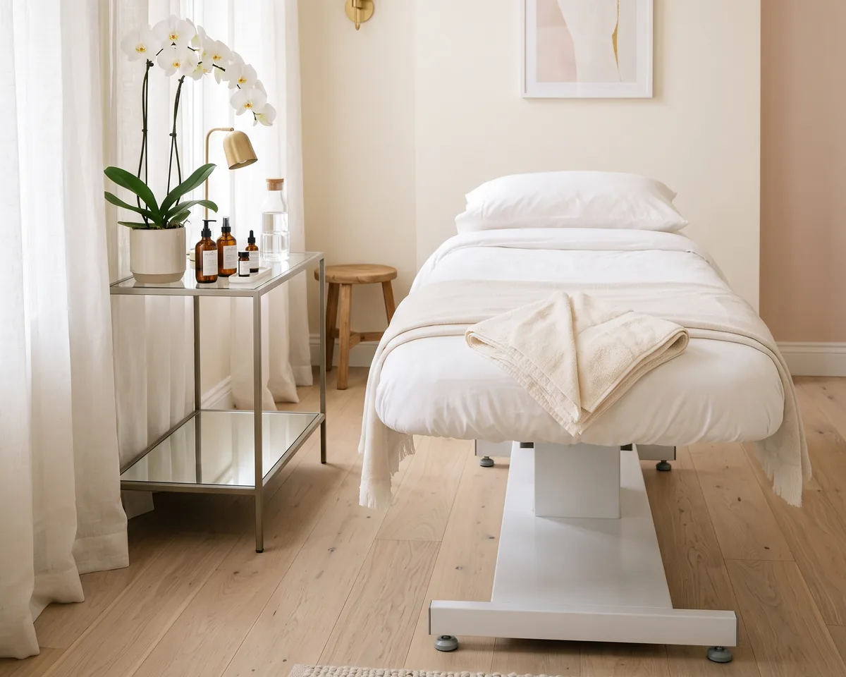 Example treatment room photo after retouching: bright and on brand