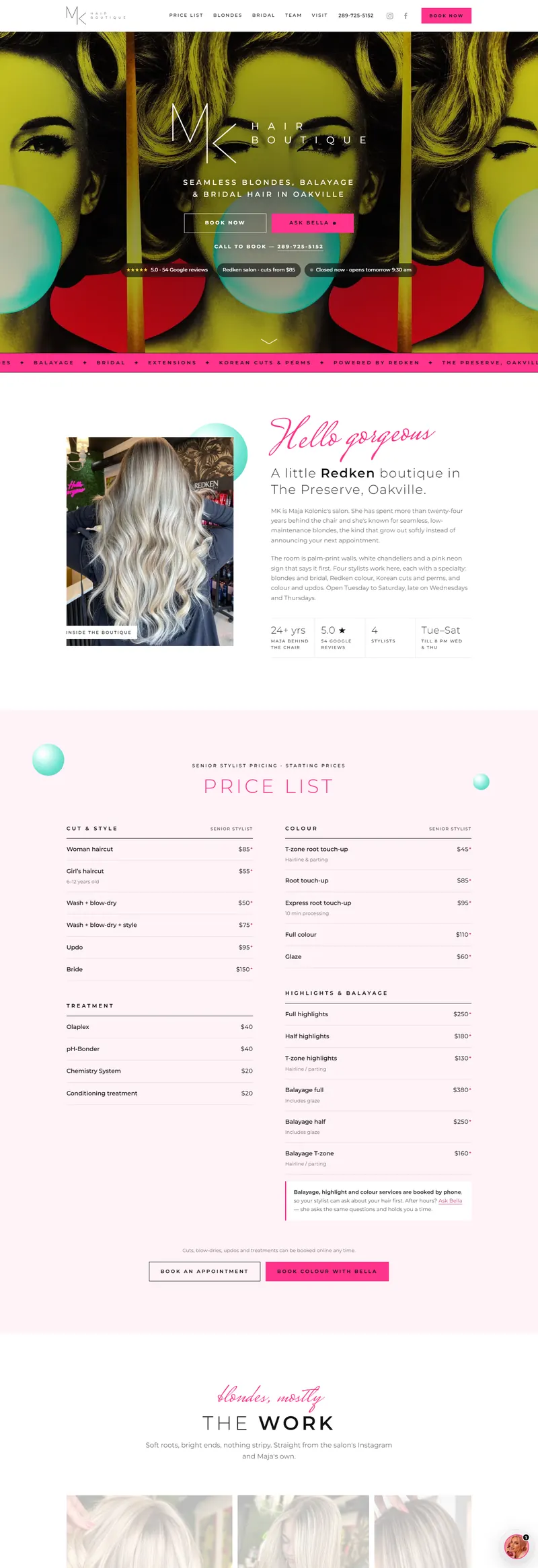 Website design for a color and bridal salon, by Hello Bella